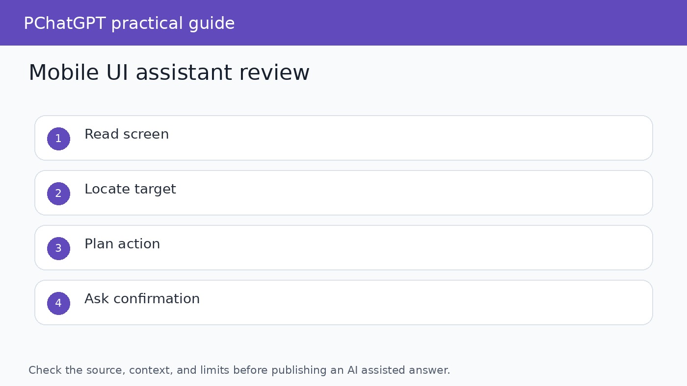 Checklist for evaluating a mobile UI AI assistant for screen reading, grounding, action planning, and review