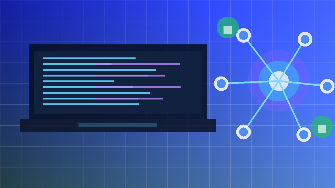 Illustration of an AI coding agent connected to dependency nodes, security shields, and a cloud development environment