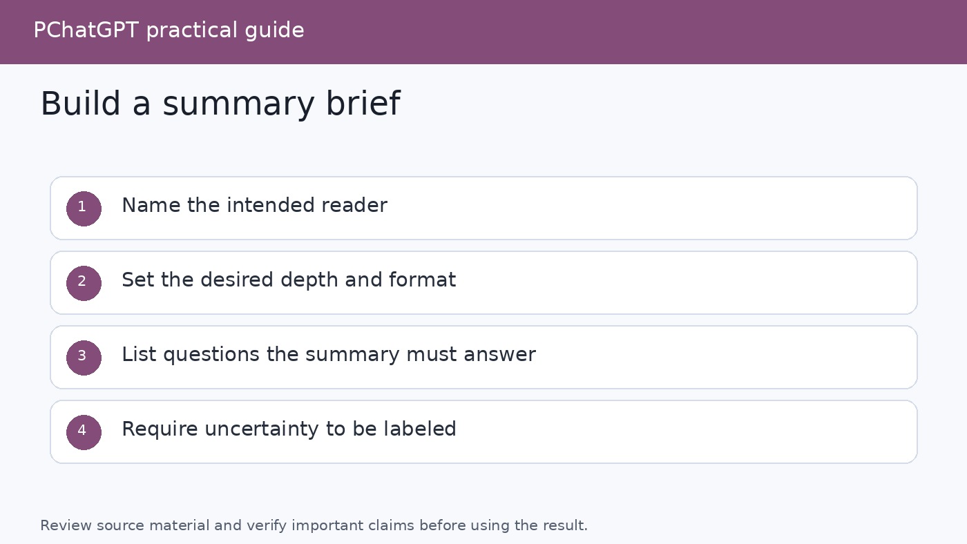 Source-first ChatGPT summarization workflow from document intake to verified final brief