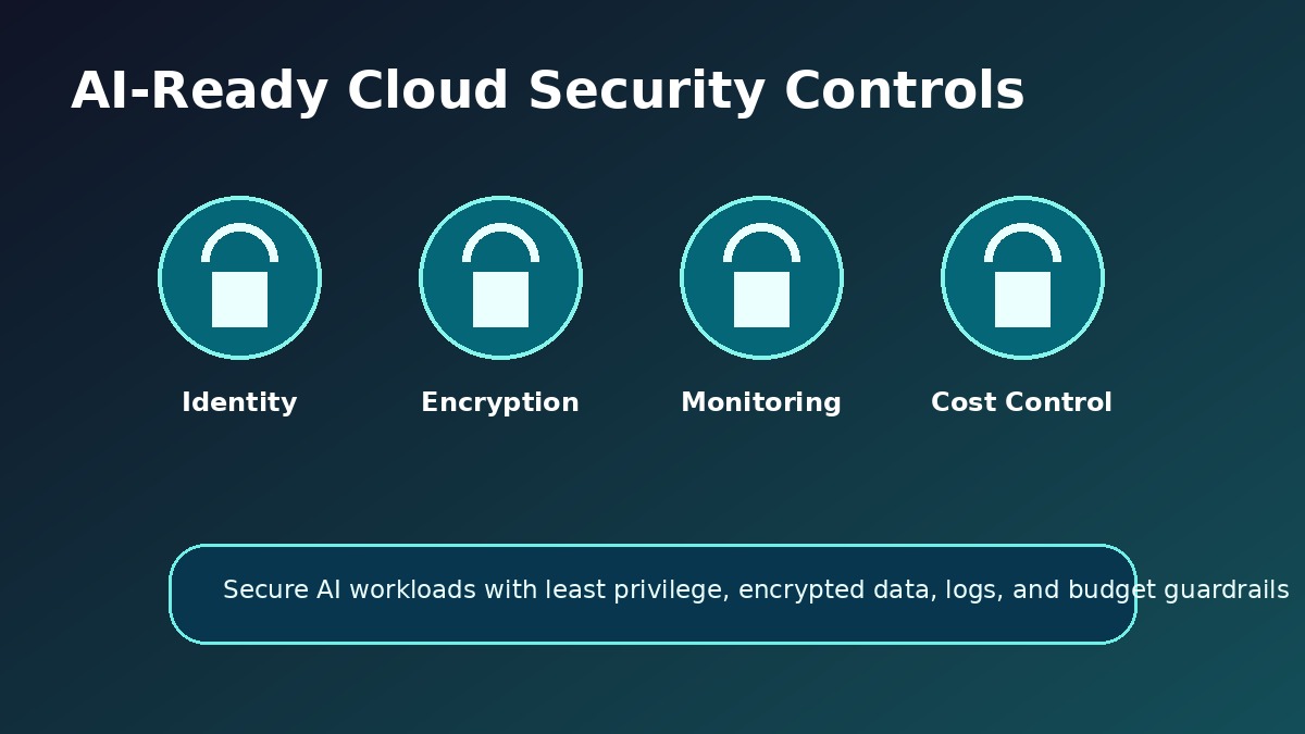 AI workloads running on secure cloud infrastructure with monitoring automation and access controls