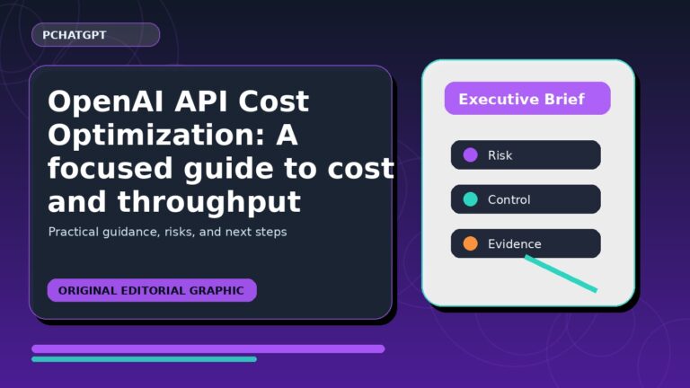 OpenAI API cost optimization dashboard concept showing models, token usage, caching, Batch, and throughput choices